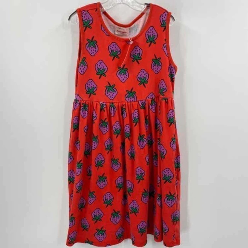 Hanna Andersson Girls Size 10 Summer Dress Cotton Red Strawberry Print Pockets